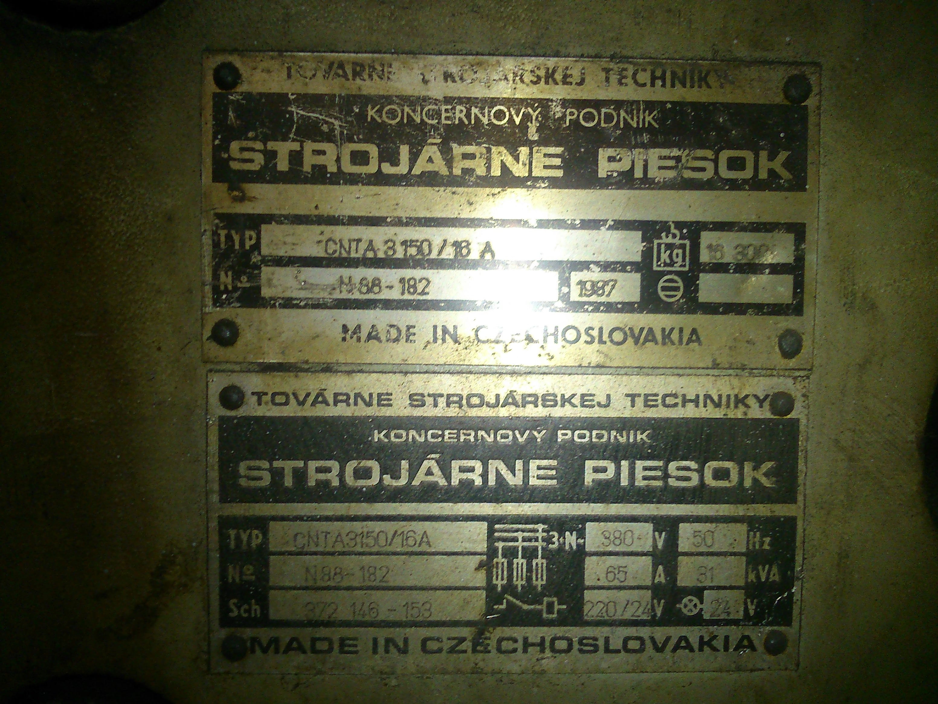 STROJARNE PIESOK CNTA 3150/16A  1987