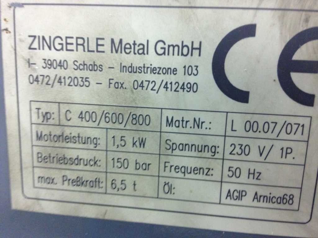 ZINGERLEMETAL PRESSA ZINGERLEMETAL C400/600/800 