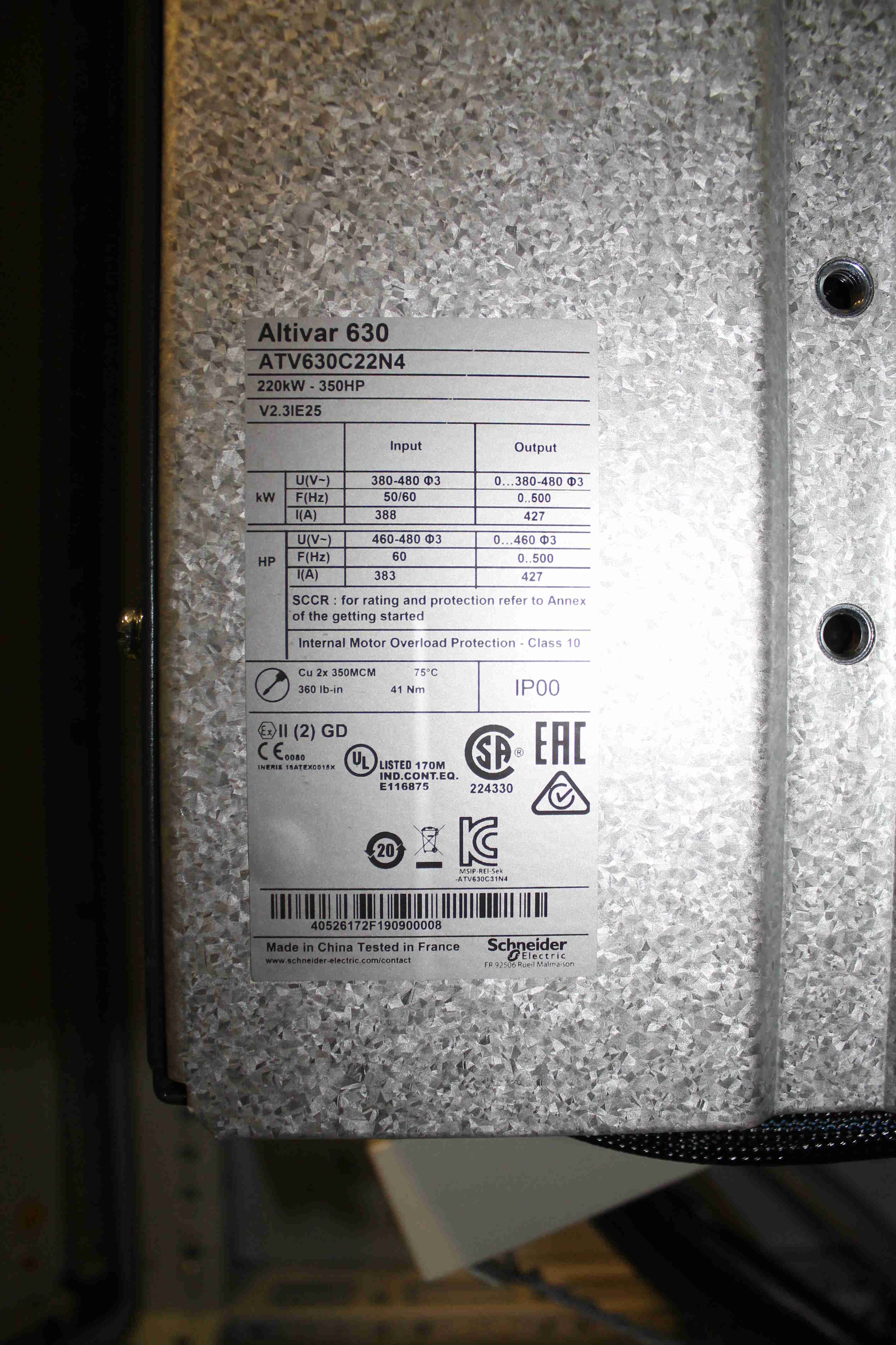 SCHNEIDER ELECTRIC INVERTER 220 KW - ATV630C22N4  2019
