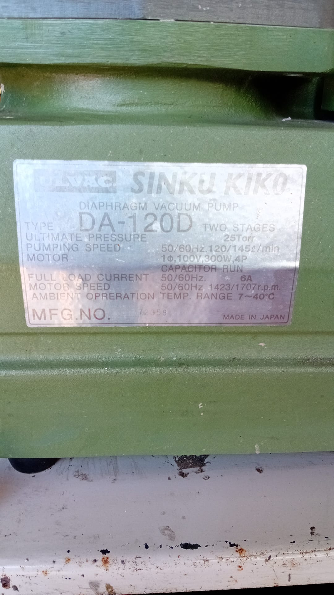 ULVAC Pompa a vuoto Ulvac SINKU KIK0 DA-120D 