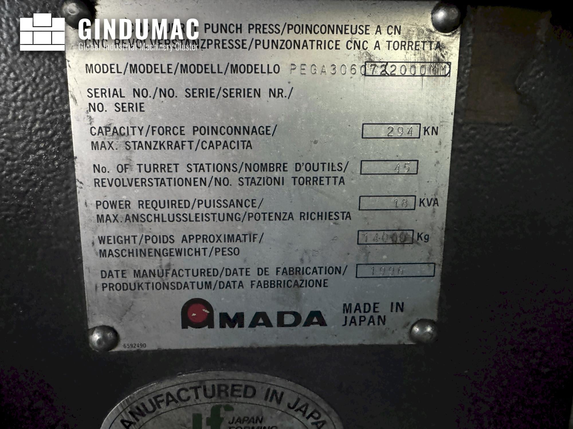 AMADA PEGA 306072 2000MM  1996